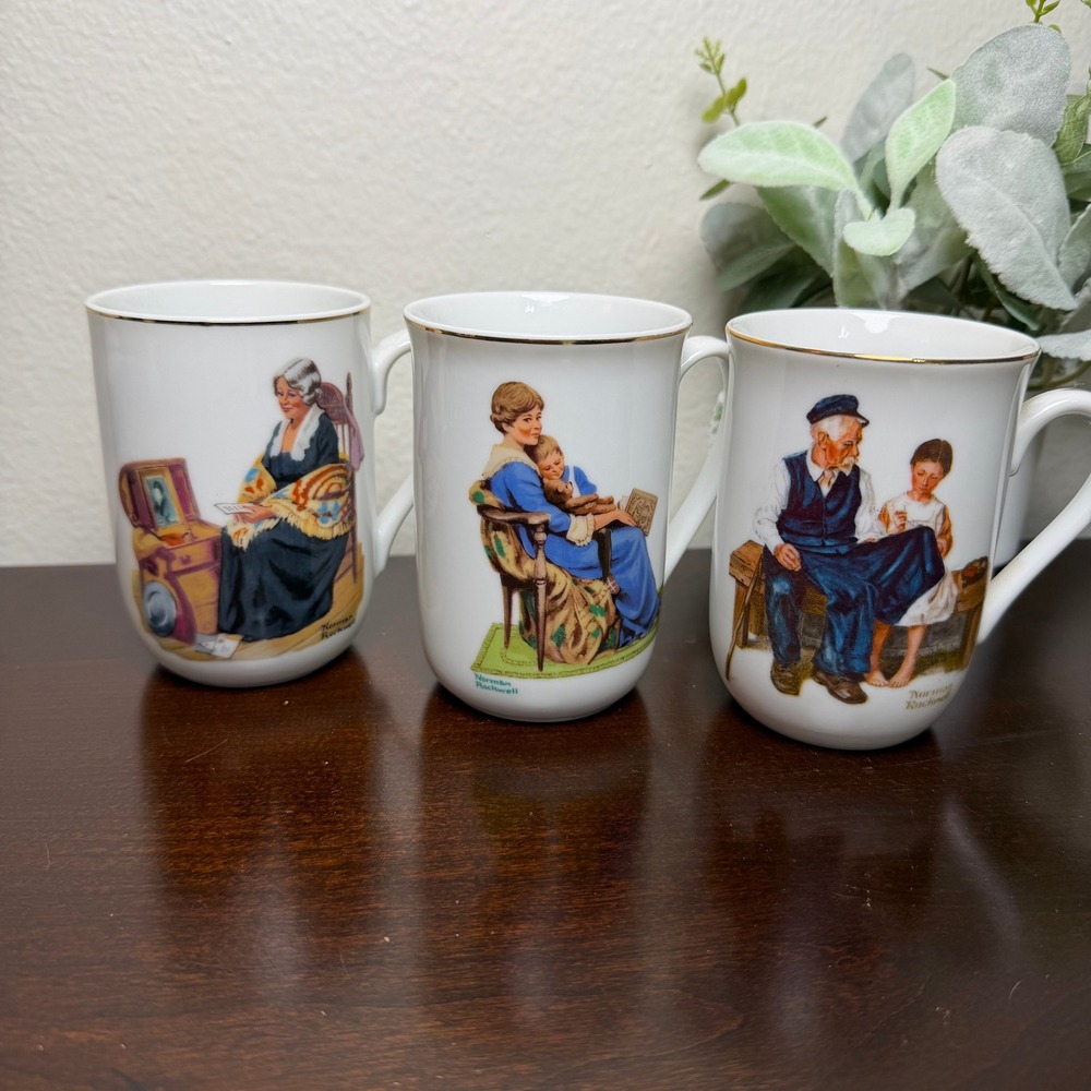 Norman Rockwell Museum Porcelain Mug Set 3 Memories Theme‎ 1982